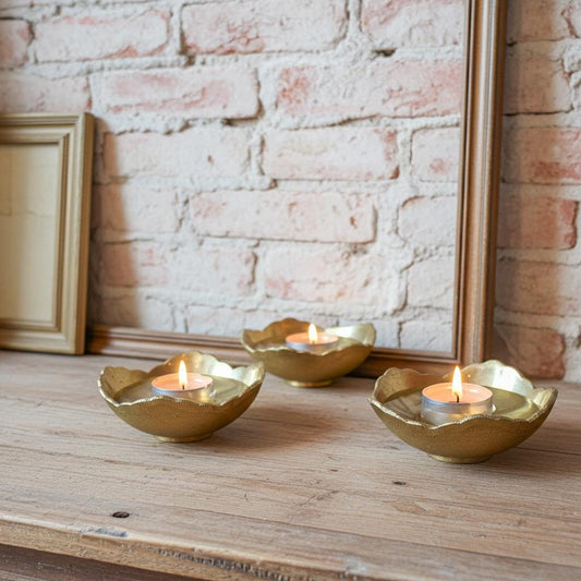 Brass Tealight Candle Holder – Unlacquered Solid Bowl for Jewelry & Decor