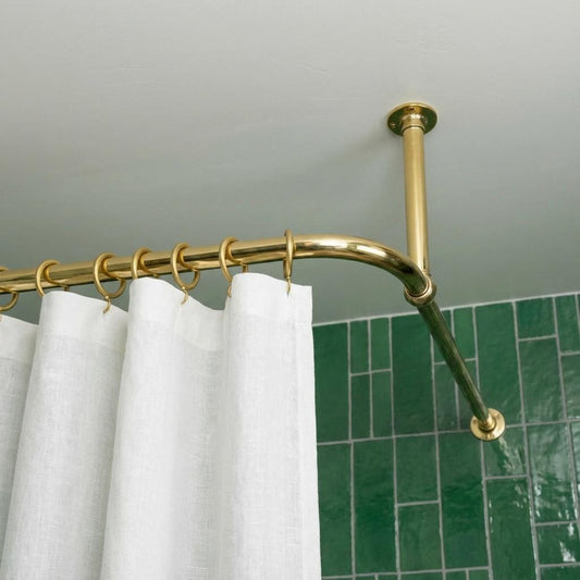 Premium Solid Brass L-Shaped Corner Shower Curtain Rod with Ceiling Support