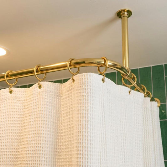 Premium Solid Brass L-Shaped Corner Shower Curtain Rod with Ceiling Support