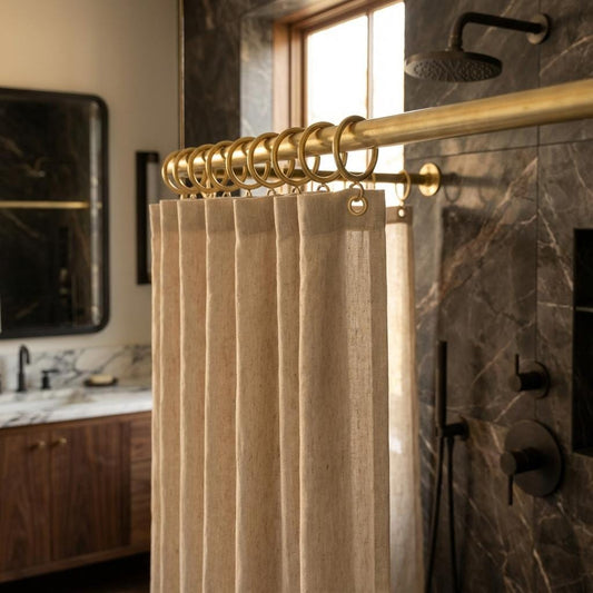 Unlacquered Brass Shower Rod: Wall Mount Bathroom Curtain Rail with Brass Rings for Walk-In image 2