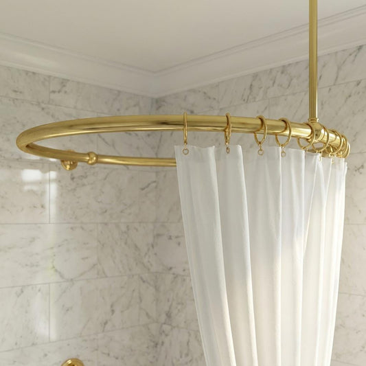 Round Brass Shower Curtain Rail: Ceiling & Wall Mounted Circular Bathroom Rod